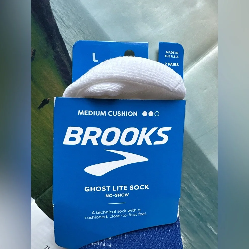 New Brooks Ghost Lite No-Show Running Socks In Blue/White 2-Pack Size L